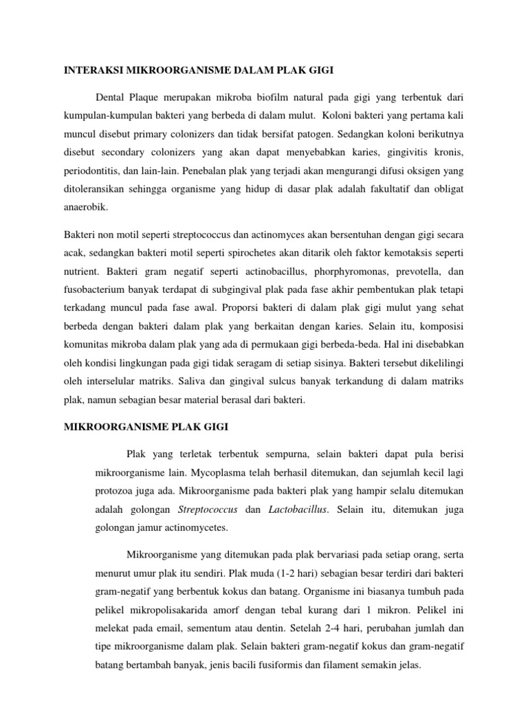 Interaksi Mikroorganisme Dalam Plak Gigi Pdf
