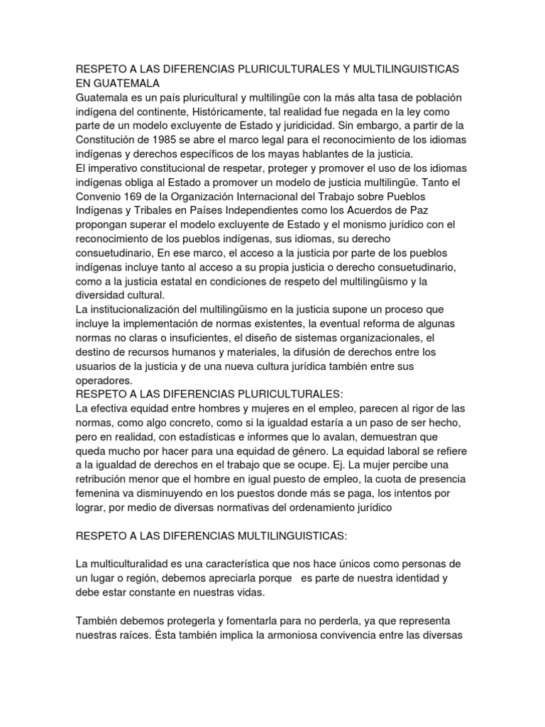 Respeto A Las Diferencias Pluriculturales y Multilinguisticas en ...