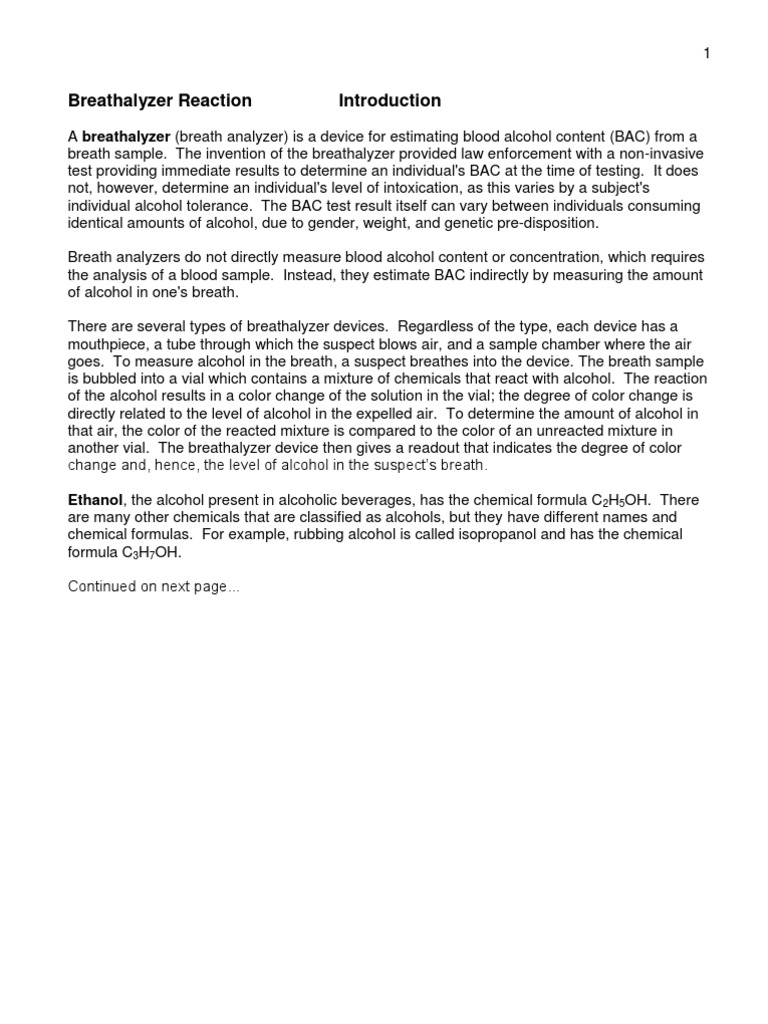 Breathalyzer PDF Chemical Substances Chemistry