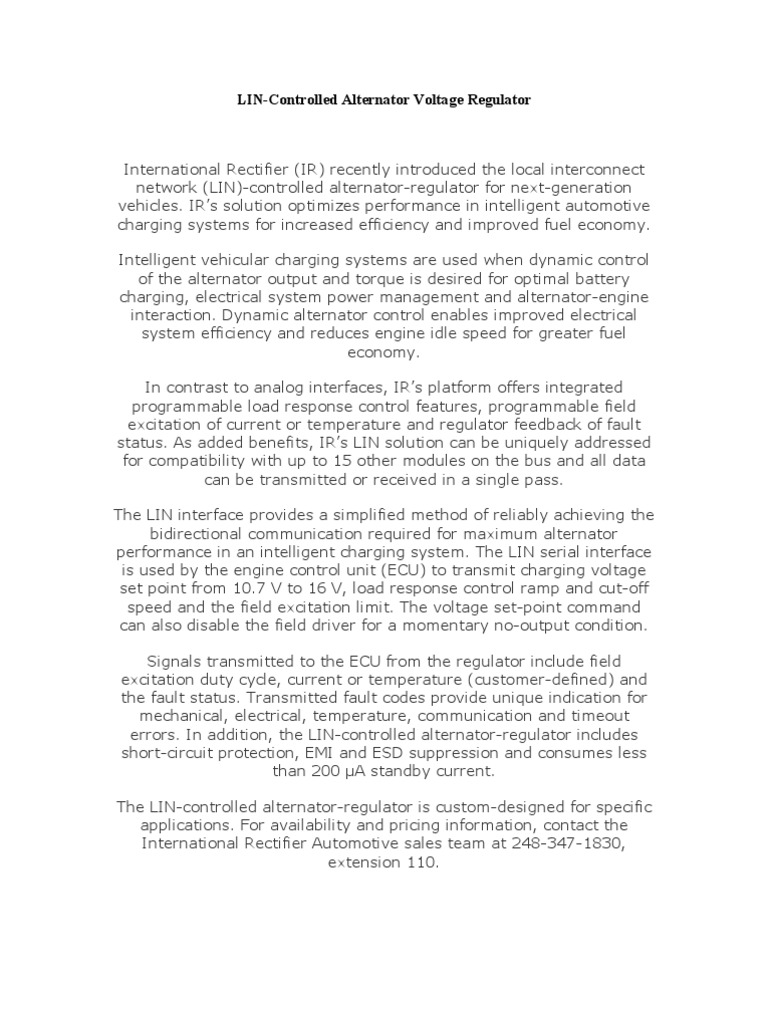 LINControlled Alternator Voltage Regulator PDF