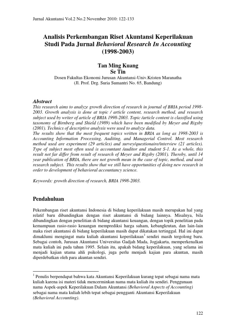 Analisis Perkembangan Riset Akuntansi Keperilakuan Pdf