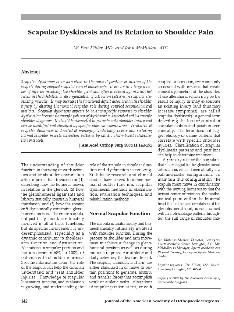 Kibler Scapular Dyskinesis | Shoulder | Anatomical Terms Of Motion