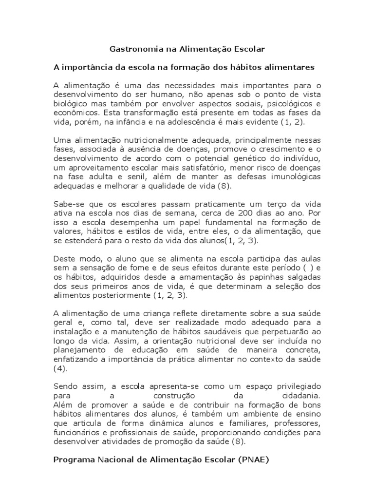 Gastronomia Na Alimentação Escolar Pdf Gastronomia Alimentos