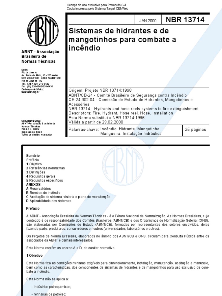 NBR 13714 - Sistema de Hidrantes e Mangotinhos e Acessórios | PDF
