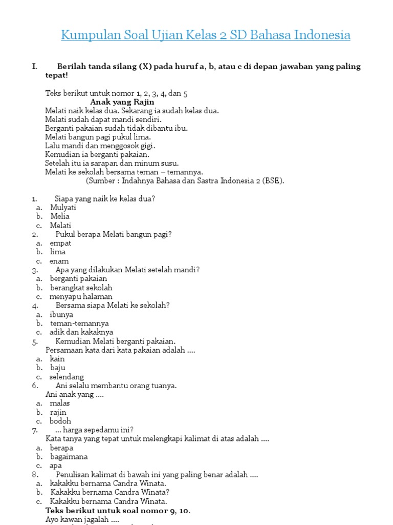 Soal Essay Dan Jawaban Bahasa Indonesia Kelas X Semester 2