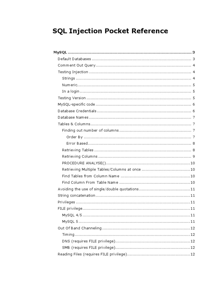 SQL Injection Pocket Reference Sql Databases