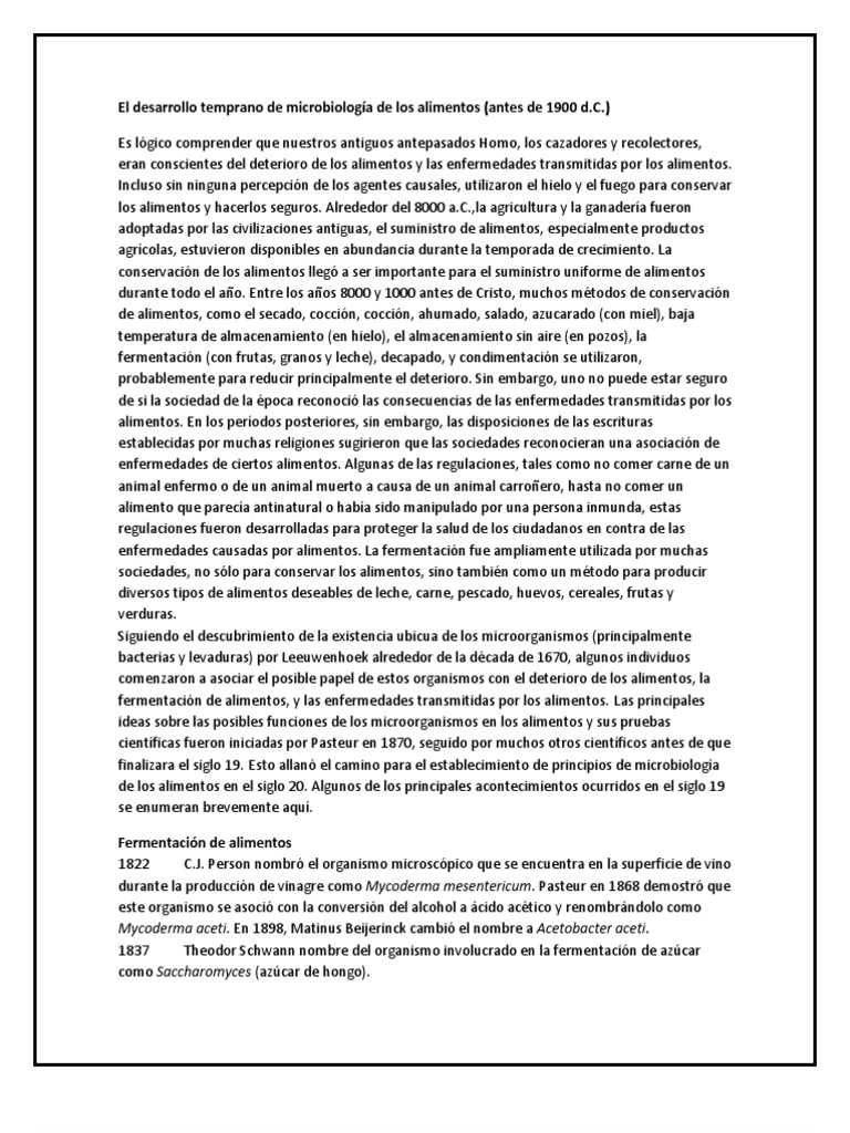 El Desarrollo Temprano de Microbiología de Los Alimentos | PDF | Las ...