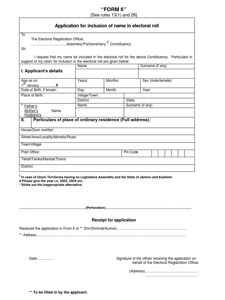 Application for Electoral Roll Inclusion | PDF | Identity Document ...