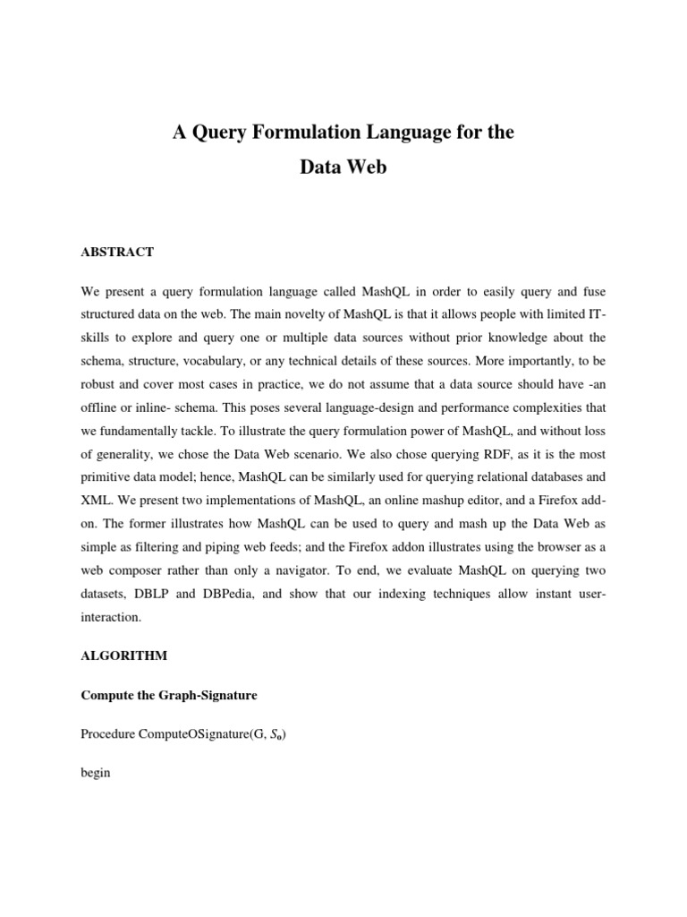 Query Language for Data Web: MashQL | PDF | Online And Offline | World ...