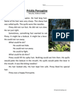 Prickly Porcupine First Grade Reading Comprehension Worksheet