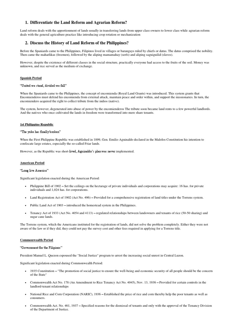 Differentiate the Land Reform and Agrarian Reform Leasehold Estate