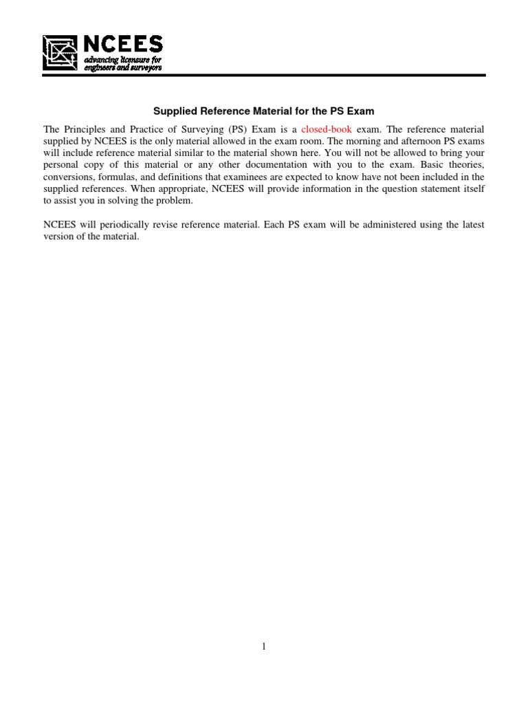 Exam Specifications - PS Supplied References | PDF | Surveying | Latitude