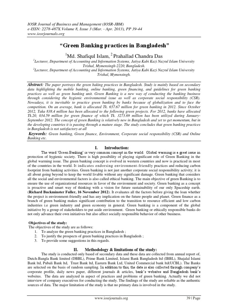 Green Banking Practices in Bangladesh | PDF | Banks | Corporate Social ...