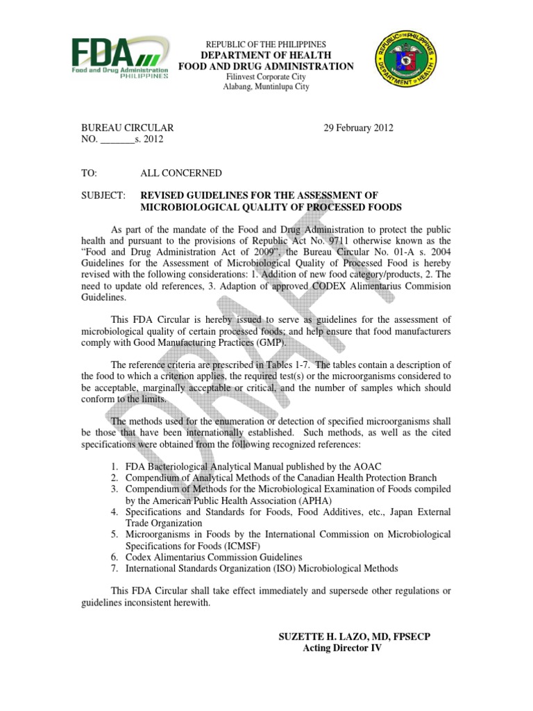 FDA Phil Revised Guidelines for the Assessment of Microbiological