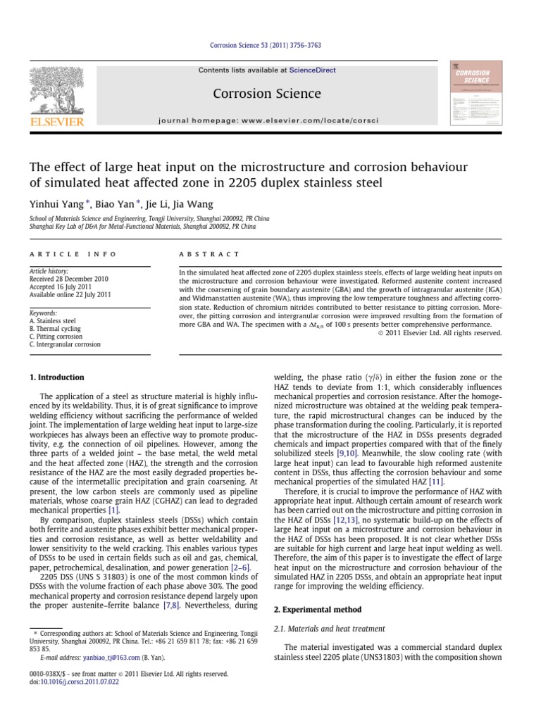 The Effect of Large Heat Input On The Microstructure and Corrosion ...
