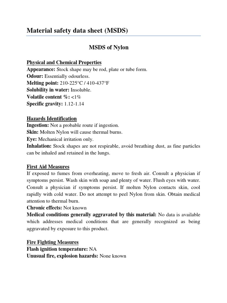 MSDS Rilsan Nylon PDF Firefighting Polyvinyl Chloride