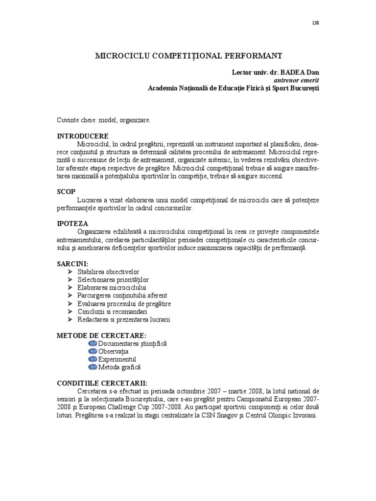 Microciclu Competiţional Performant: Lector Univ. Dr. BADEA Dan ...