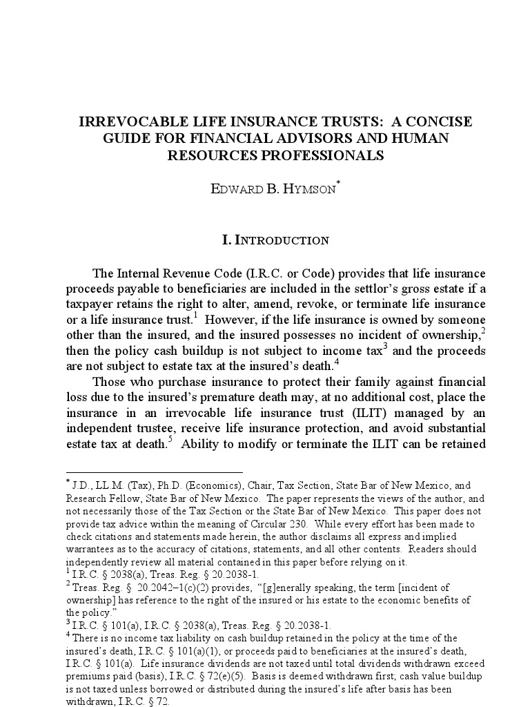 Benefits of Irrevocable Life Insurance Trusts | PDF | Trust Law | Life ...
