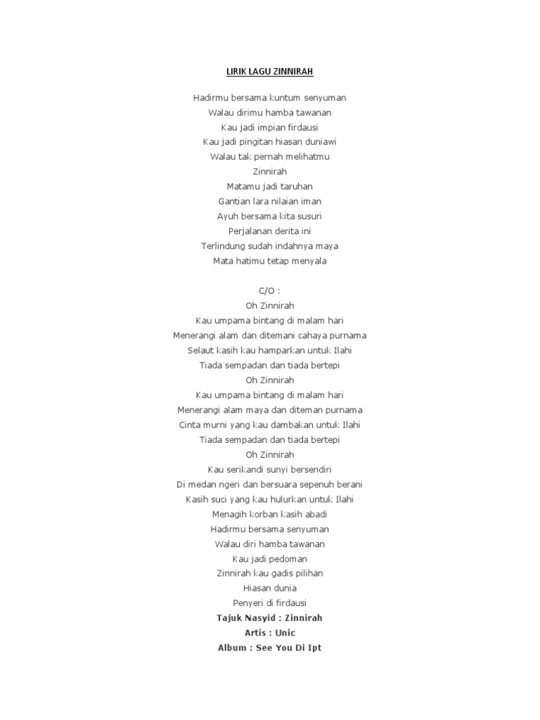 Lirik Lagu Zinnirah Docx