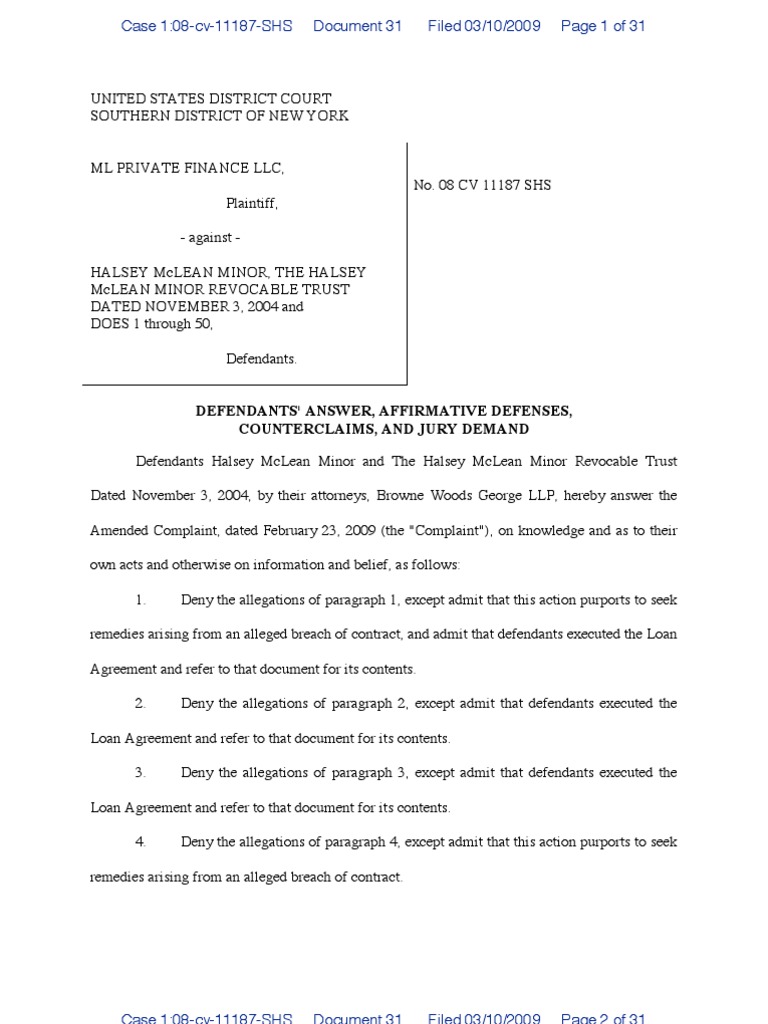 Minormlresponse | PDF | Security Interest | Complaint
