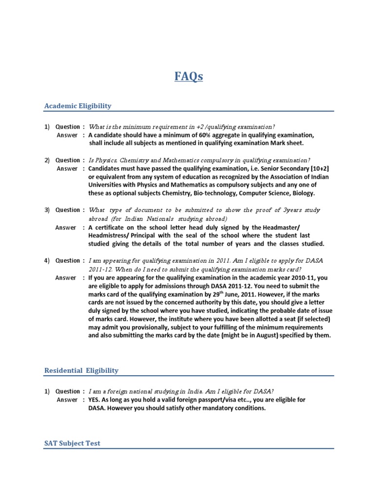 Dasa Faq | PDF | University And College Admission | Test (Assessment)