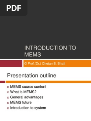 Introduction To Mems Microelectromechanical Systems Integrated Circuit