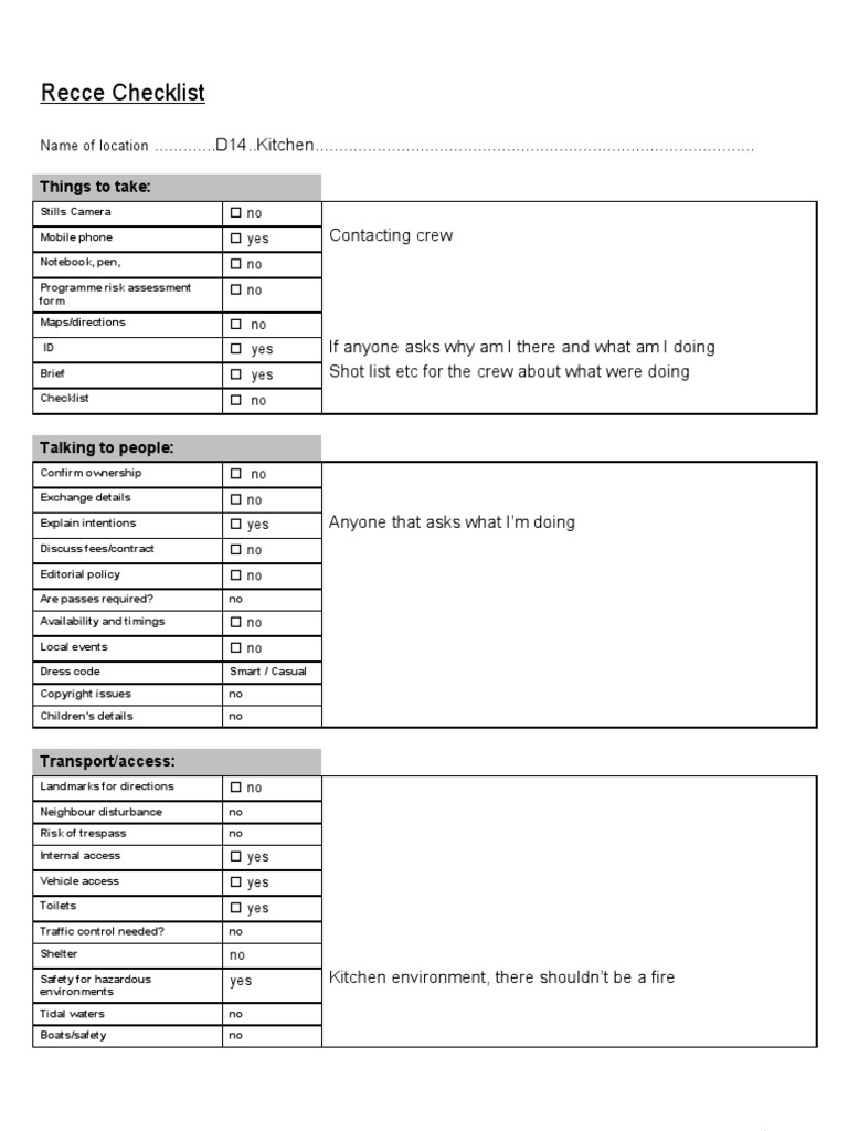 Recce Checklist: Things To Take | PDF | Games & Activities | Law