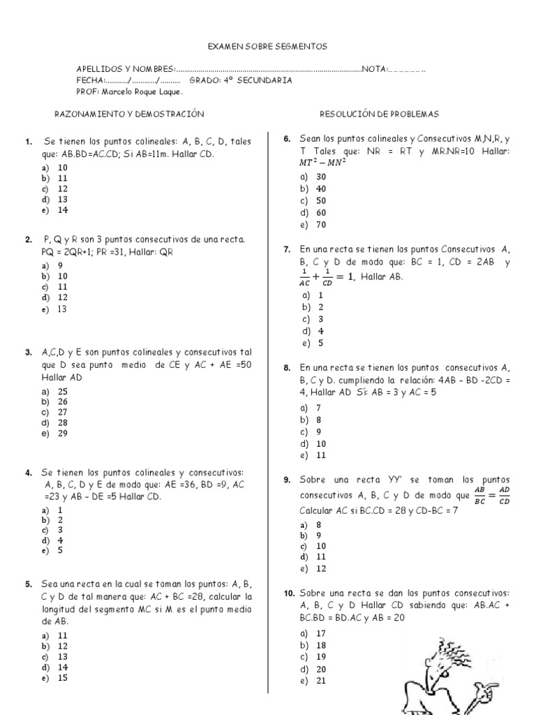 Examen de Segmentos para Secundaria | PDF | Métodos y materiales de ...