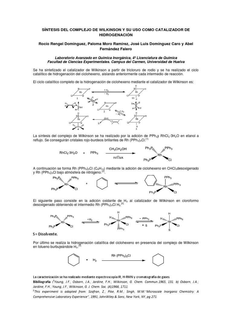 Sntesis Del Complejo de Wilkinson y Su Uso Como Catalizador de ...