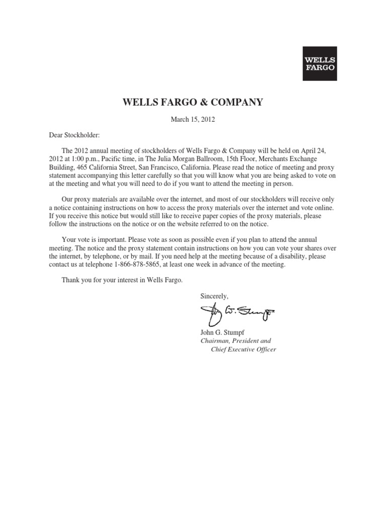 Wells Fargo Proxy Statement 2012 PDF Proxy Voting Board Of Directors