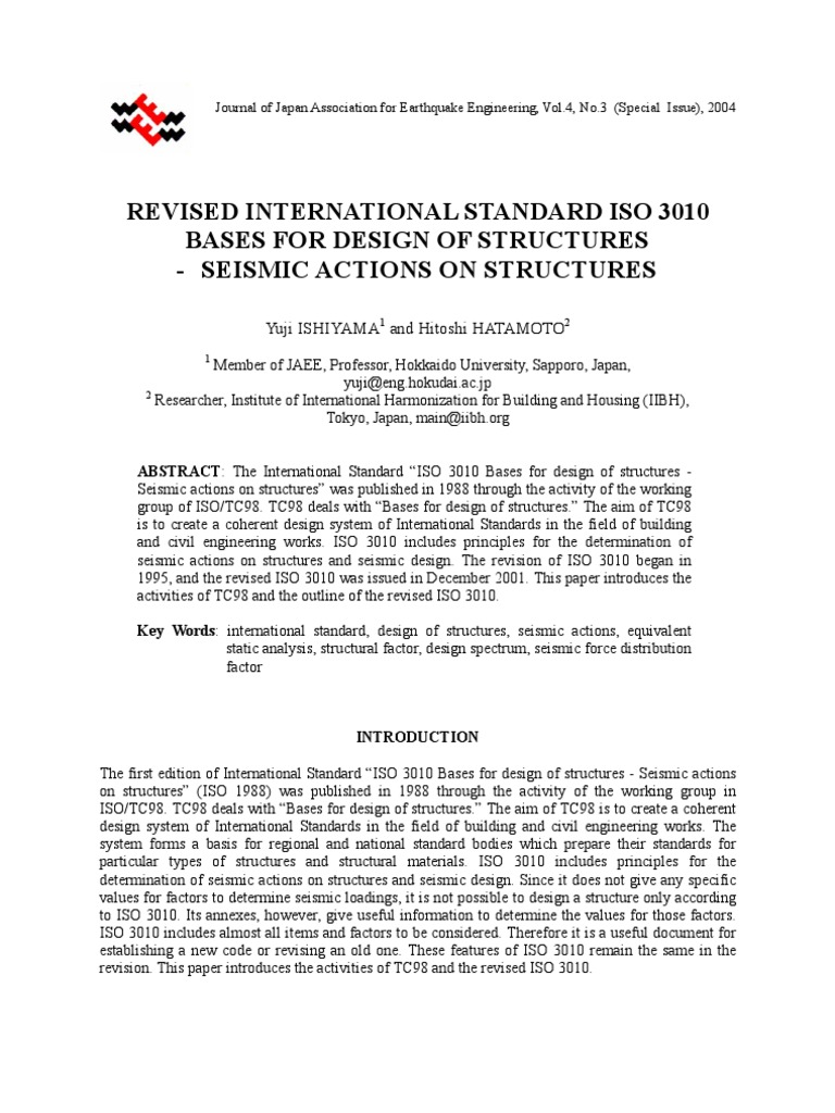 Revised International Standard Iso 3010 Bases For Design of Structures ...
