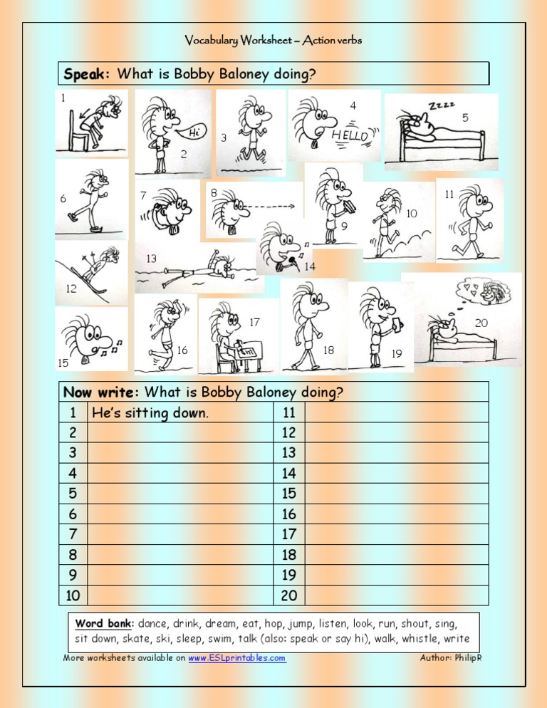 vocabulary worksheet action verbs pdf