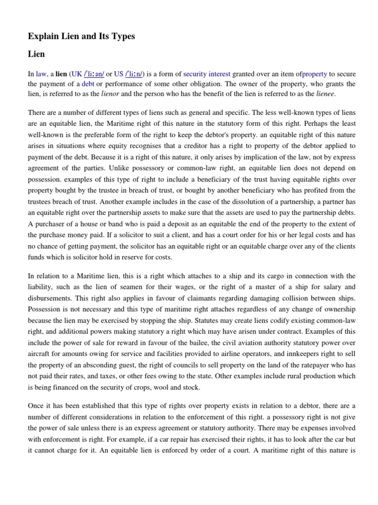 Understanding Liens and Their Types | PDF | Lien | Security Interest