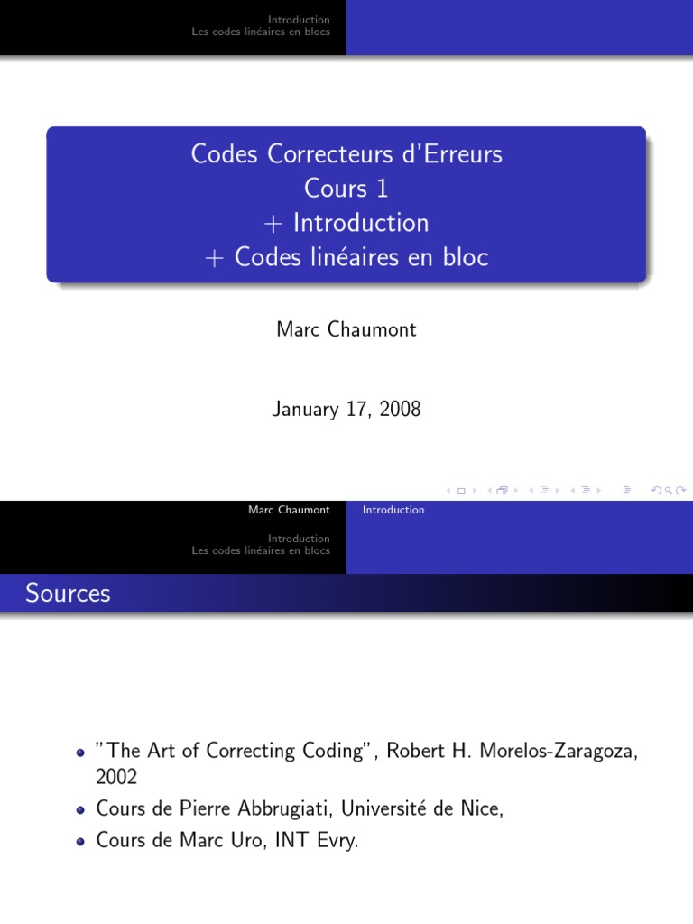 Codes Linéaires en Blocs et Erreurs | PDF | Détection et correction des ...