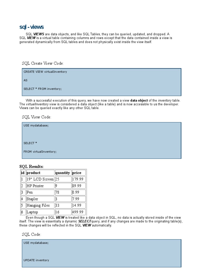 Understanding SQL Views: Creation and Management | PDF | Computers