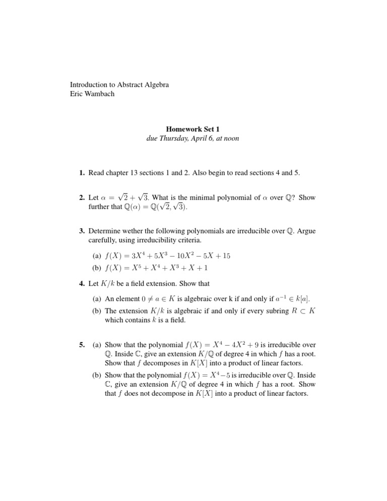 Abstract Algebra Homework Set 1 | PDF