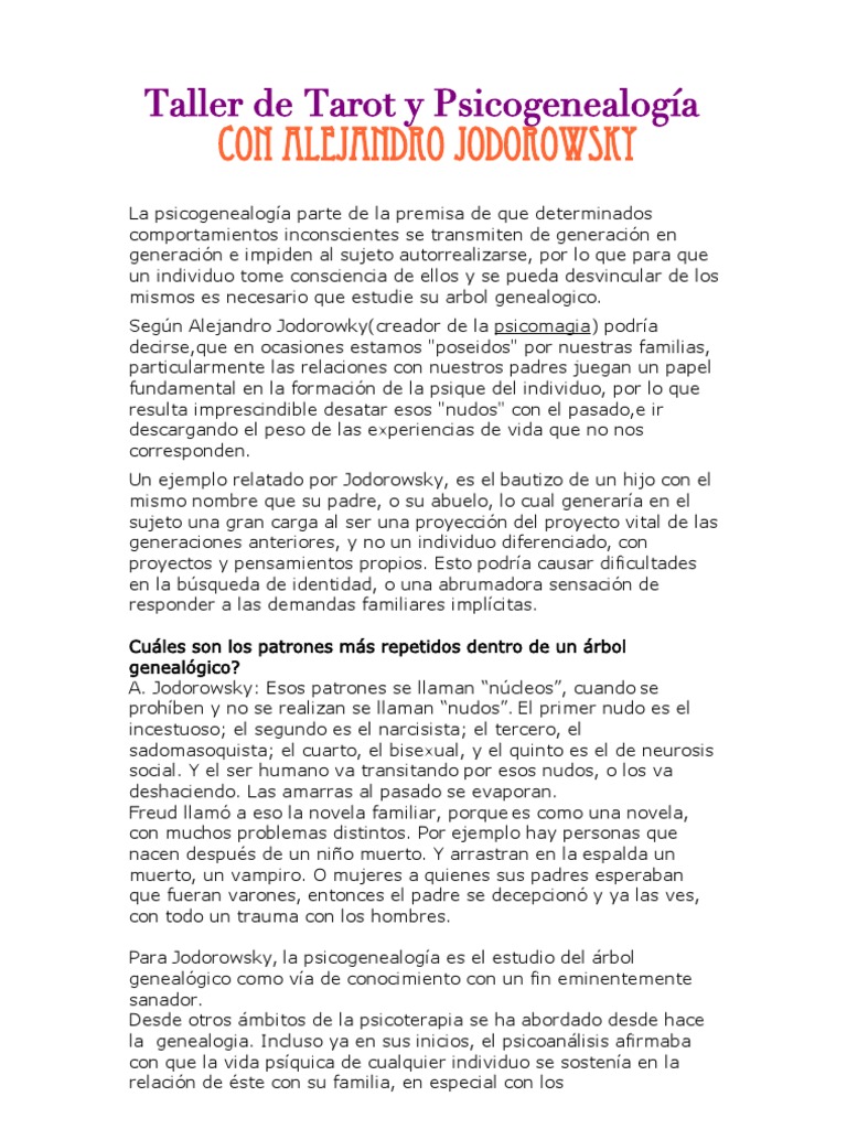 Taller de Tarot y Psicogenelogia Con Alejandro Jodorowsky | PDF
