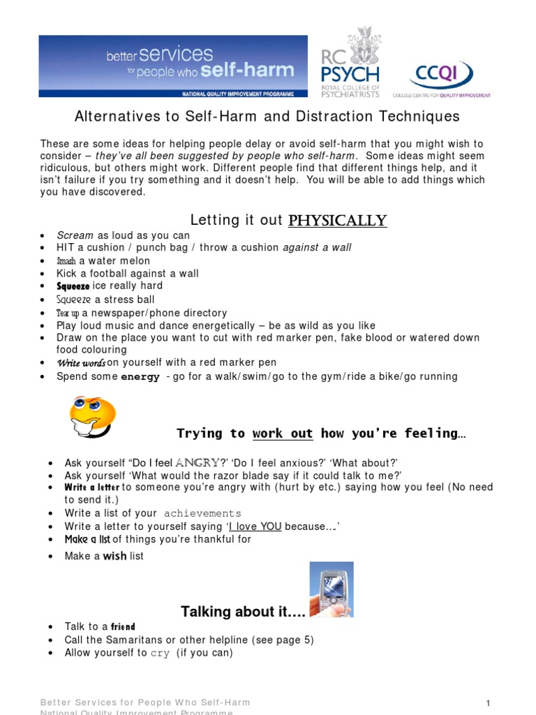 Self-Harm Distractions Techniques | PDF