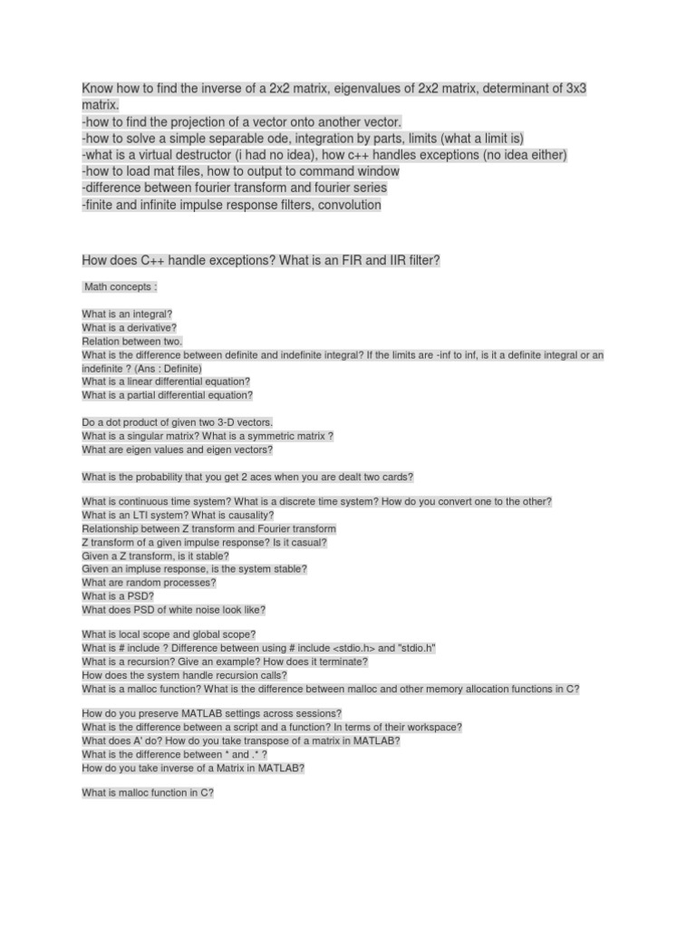 Interview Questions PDF Eigenvalues And Eigenvectors Matlab