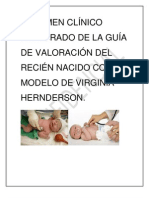 Resumen Clínico Elaborado de La Guía de Valoración Del Recién Nacido Con El Modelo de Virginia Hernderson