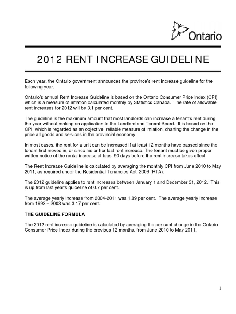 2012 Rent Increase Guideline Leasehold Estate Landlord