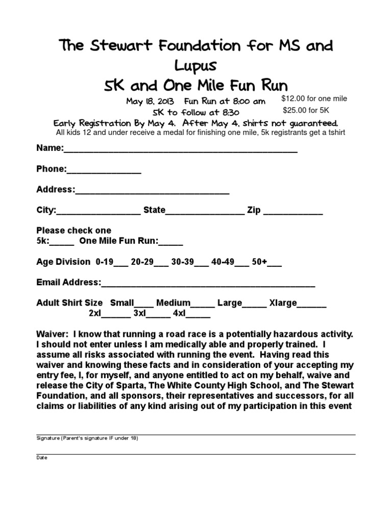 Stewart Foundation 5K & Fun Run Registration | PDF