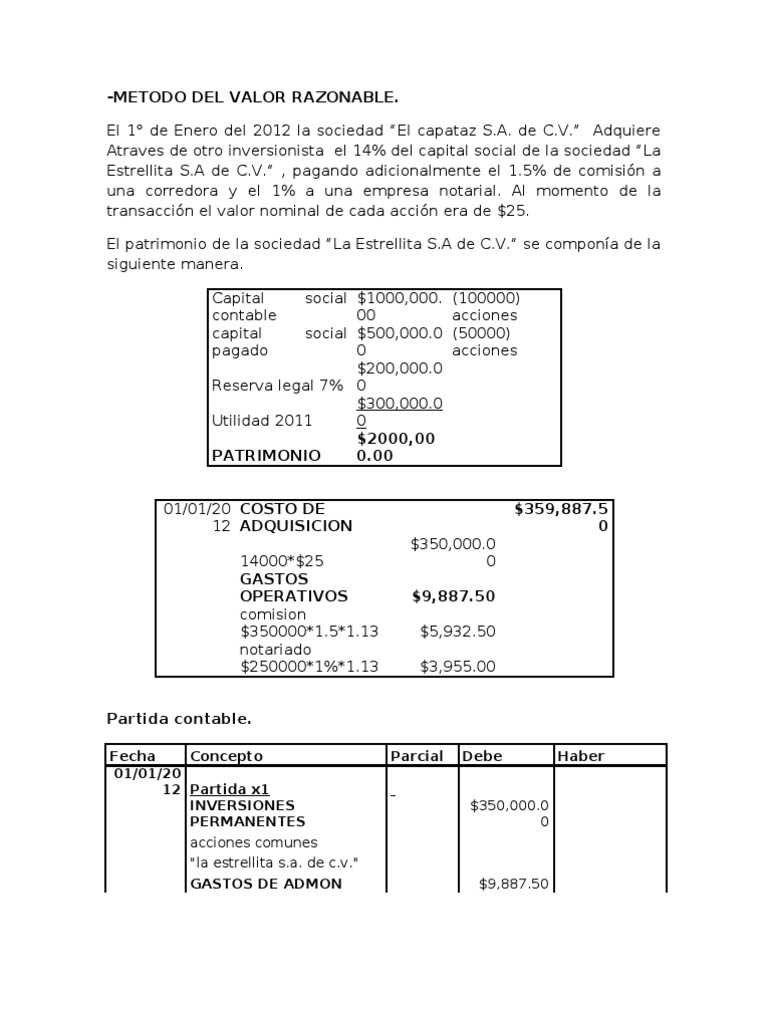 Metodo Del Valor Razonable | PDF | Compartir (Finanzas) | Dividendo