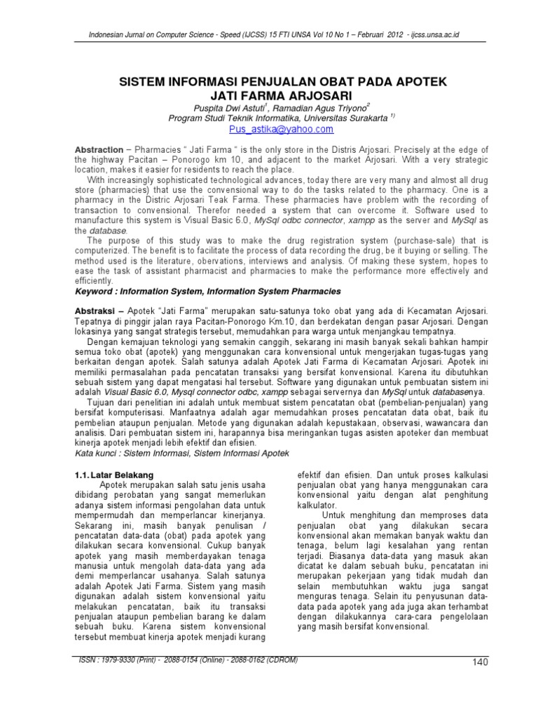20 Sistem Informasi Penjualan Obat Pada Apotek Jati Farma