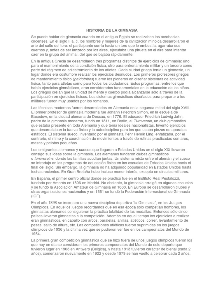 Breve historia de la gimnasia | PDF | Gimnasia | Deportes