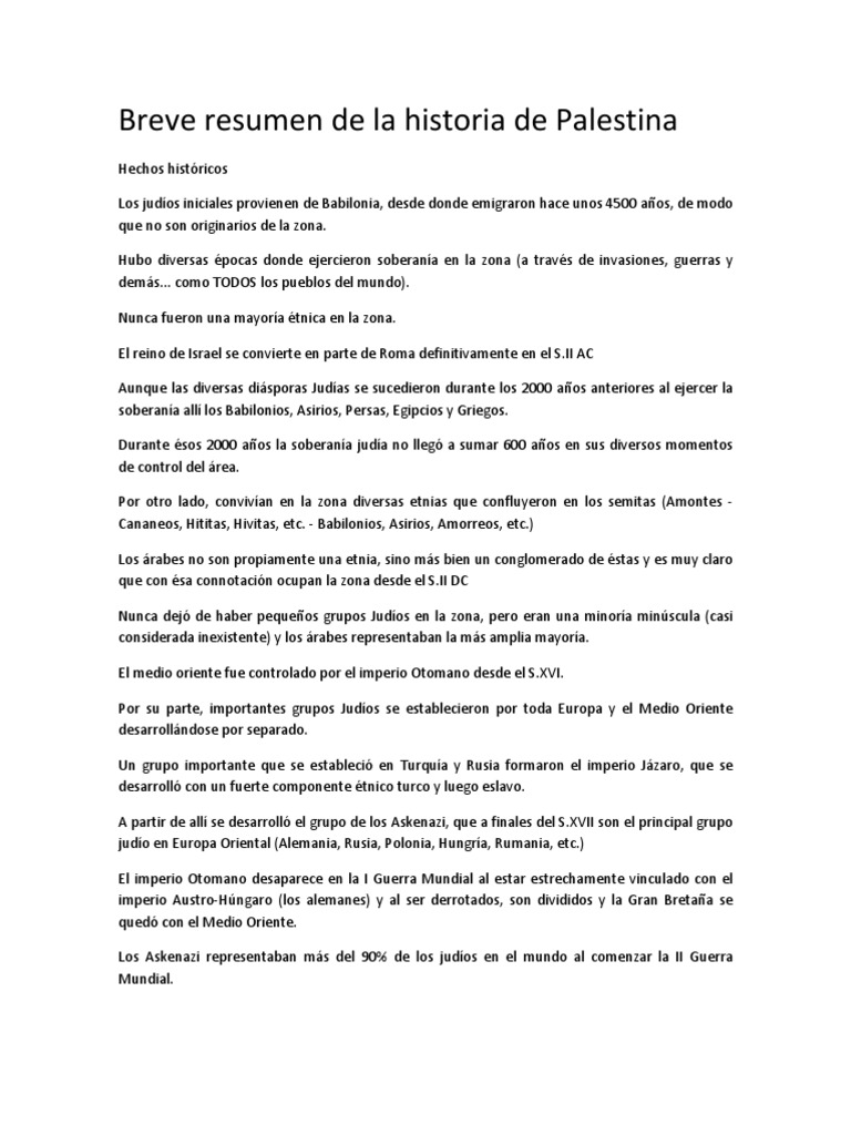 Resumen de la Historia de Palestina | PDF | Israel | Política mundial