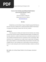 Factors of Code Switching Among Bilingual English Students in The University Classroom: A Survey