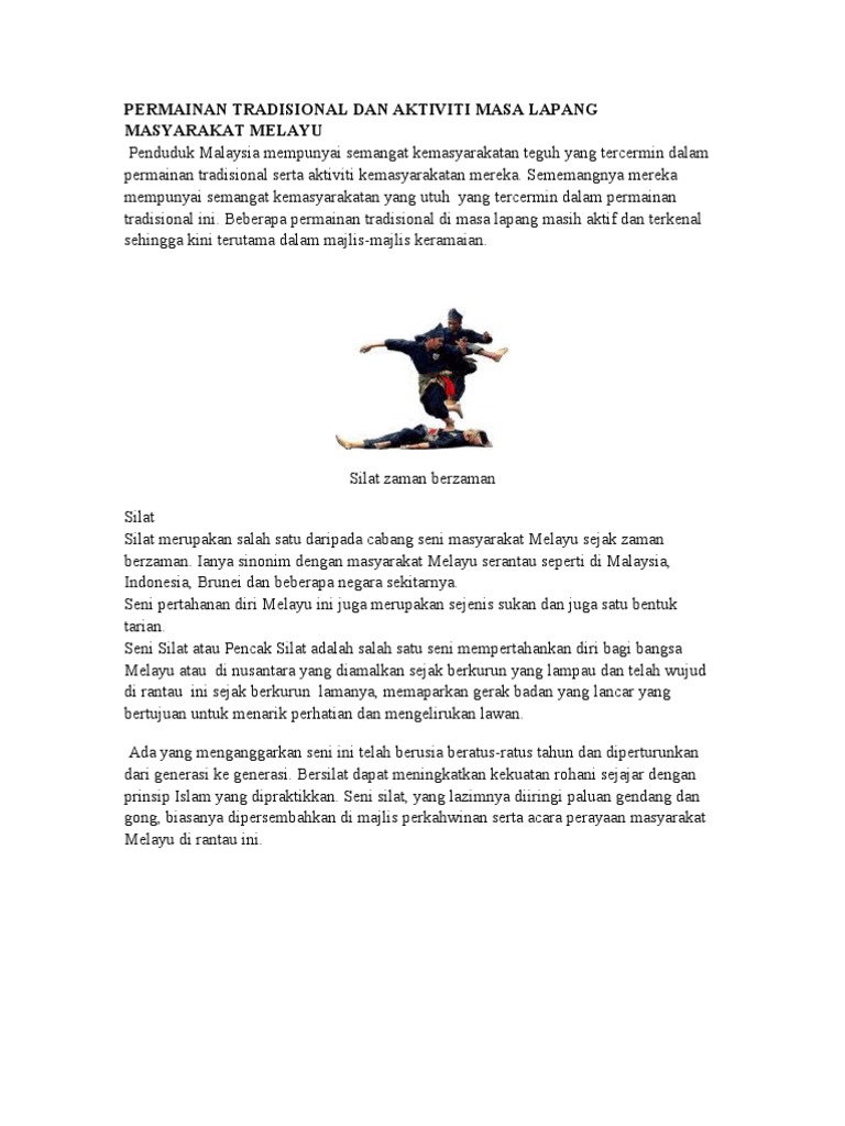 Permainan Tradisional Dan Aktiviti Masa Lapang Masyarakat 