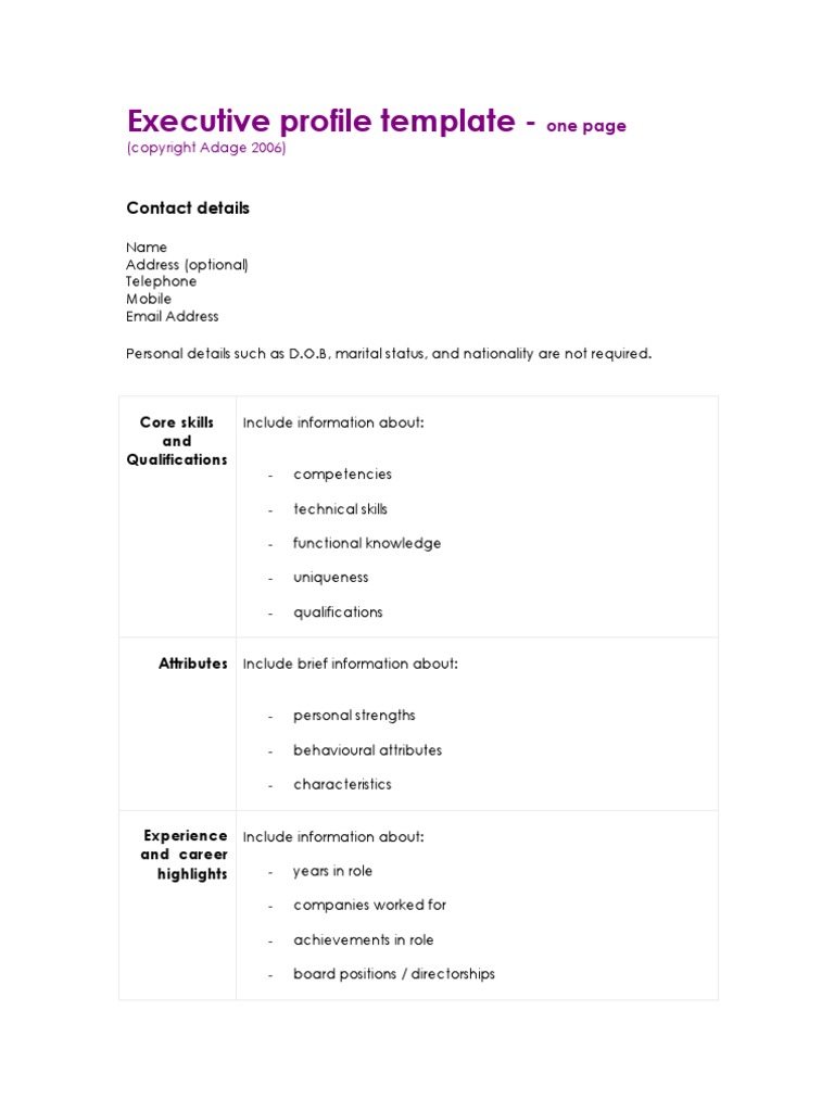 Executive Profile Template Guide | PDF | Computers
