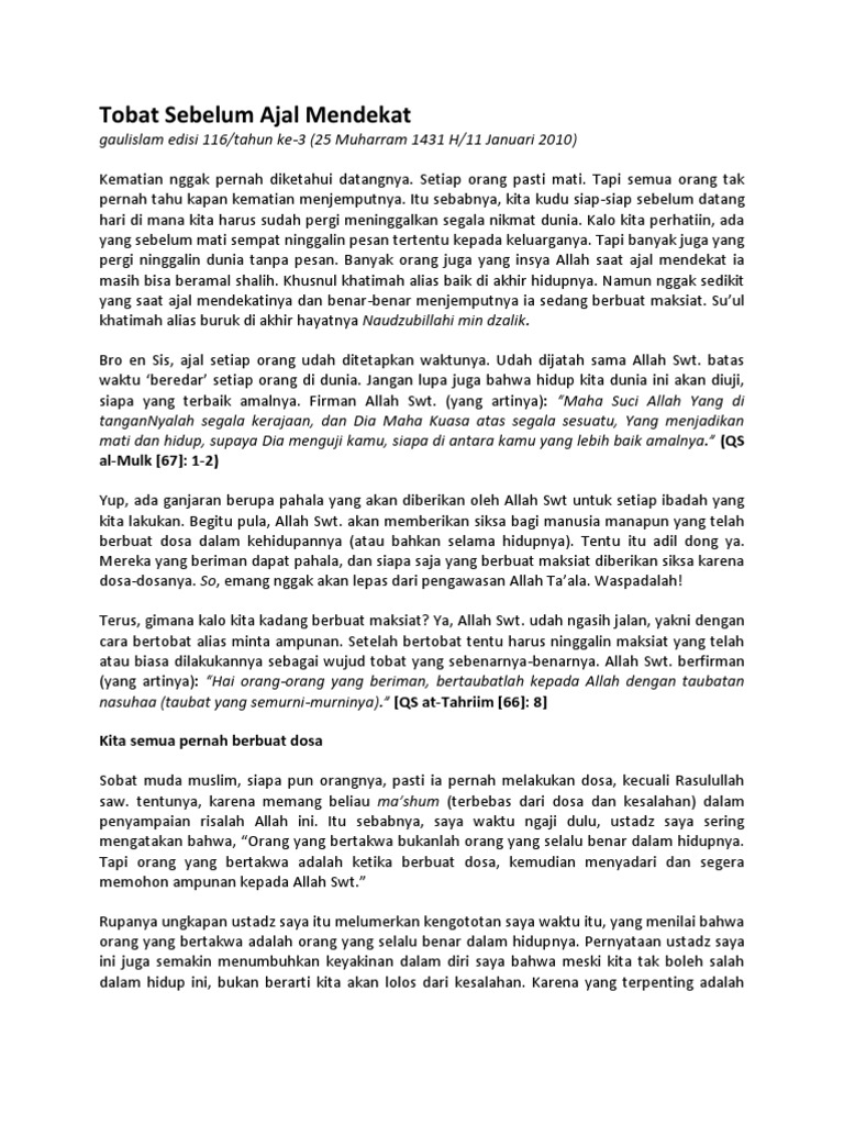 Tobat Sebelum Ajal Mendekat Pdf